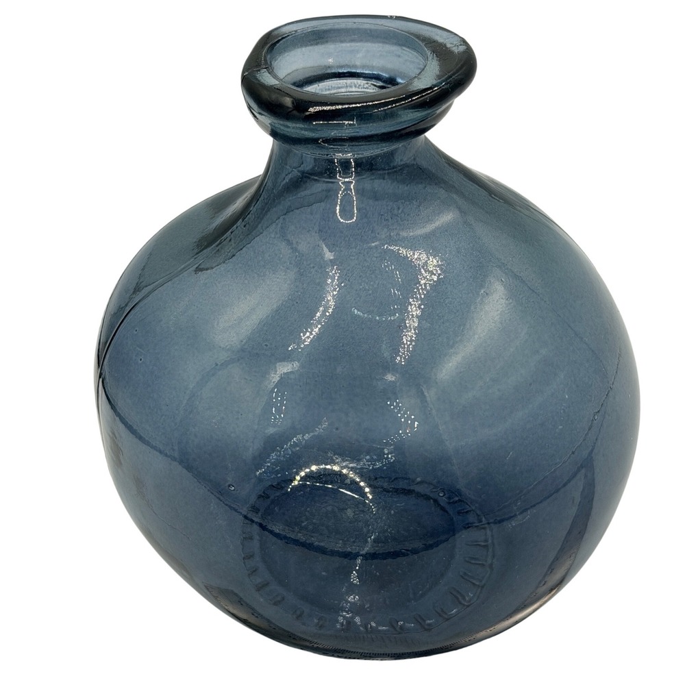 Vidrios San Miguel Blue Recycled Glass Vase Hand Blown Spain 7" - Picture 11 of 11